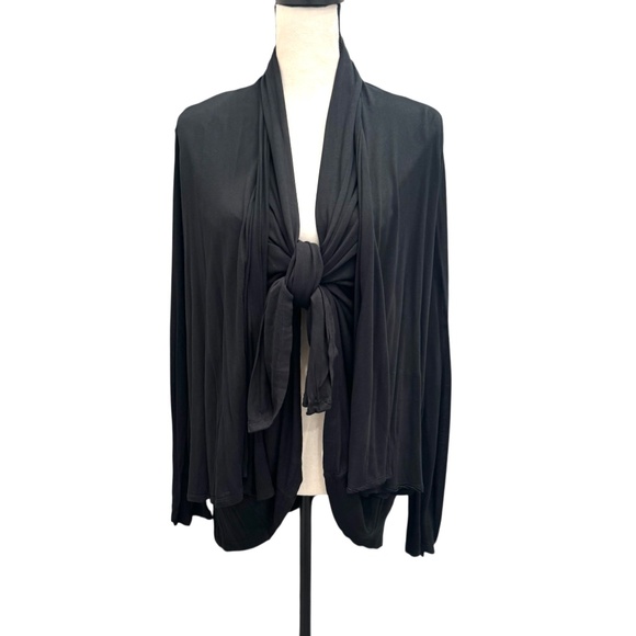 DKNY BLACK DOUBLE LAYER SWING OPEN CARDIGAN - Picture 3 of 12